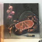 red crab and red onions, oil on linen 0.60x0.60m, €600