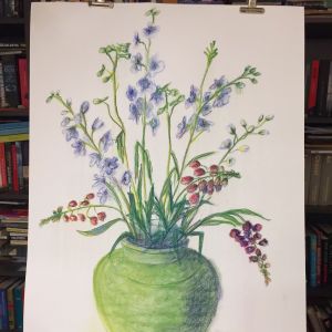 mix with delphinium, soft pastel on paper, 90 x 60 cm, E325