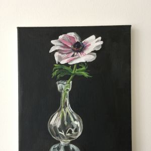 anemone in vase, oil on linen 25 x 30 cm, SOLD