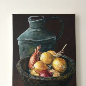 onions, oil on linen, 0.30 x 0.40 m, €375